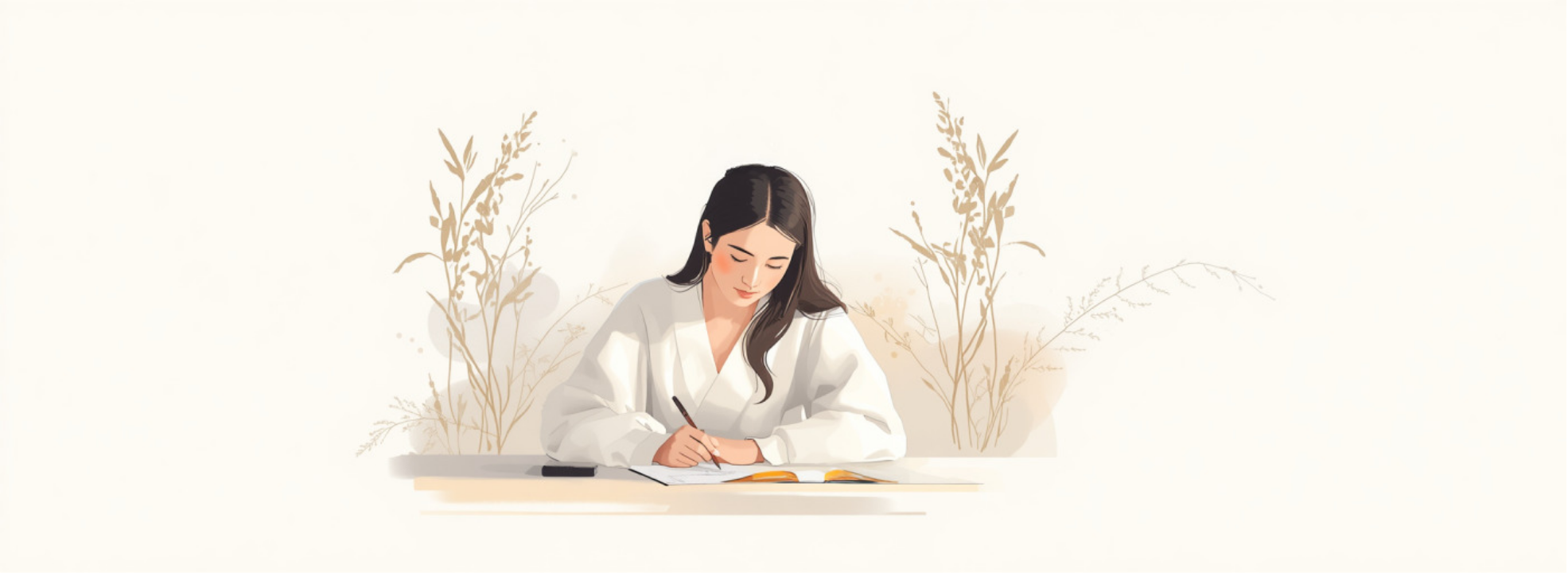 Yuki escribiendo a mano en su cuaderno